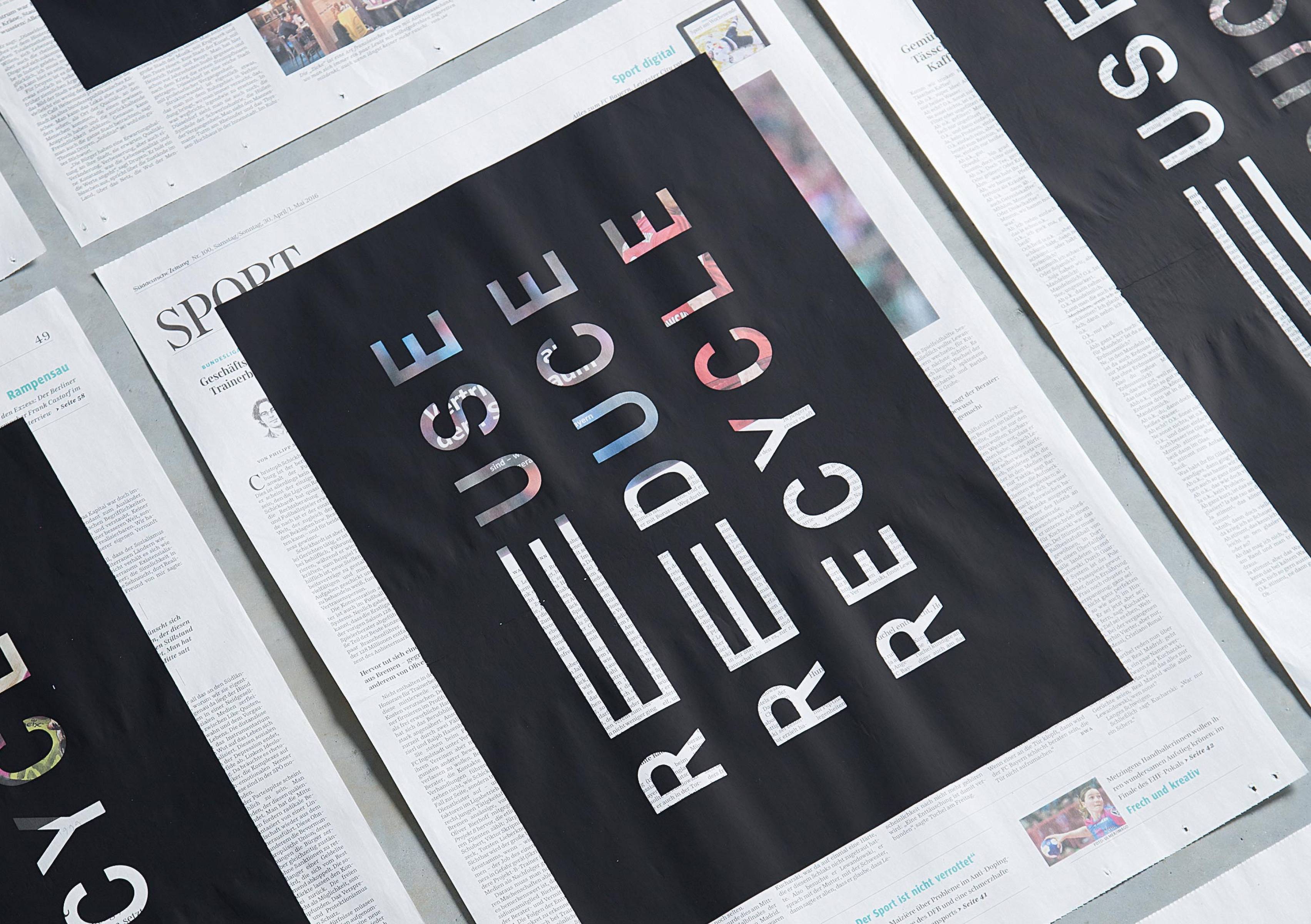 Reuse, Reduce, Recycle, silkscreen prints on newspapers, photo by <a href=